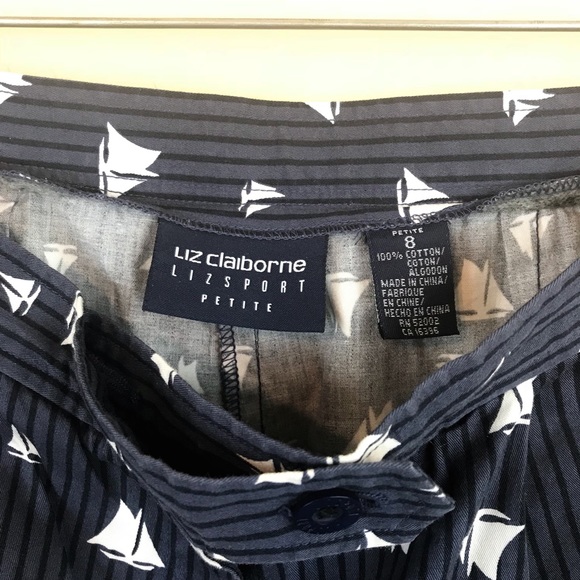 LIZ CLAIBORNE Navy Blue & White Sailboat High Waist Shorts Vintage 80s - Picture 6 of 6